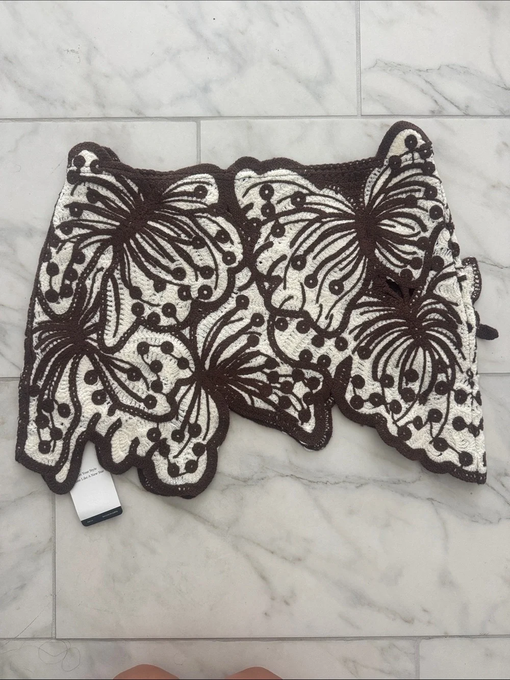 Crochet Butterfly Mini Skirt in Brown and Cream-NWT!